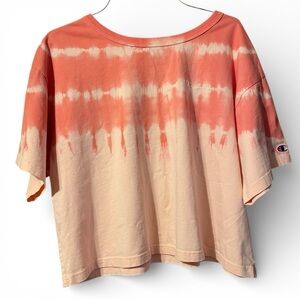 Champion Cropped Tie-Dye Tee - Coral and Cream